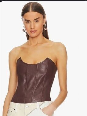 Miaou Chocolate Brown Leather Strapless Corset Top